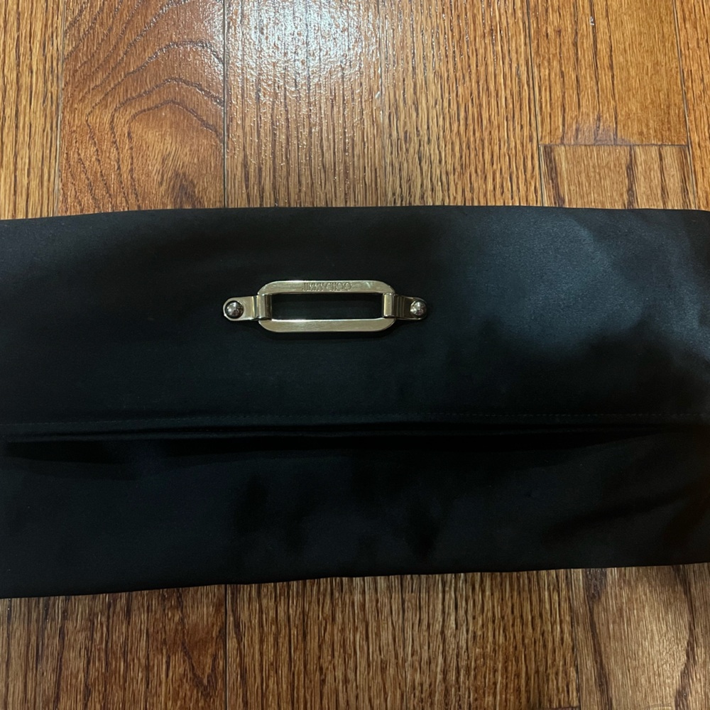 Jimmy Choo Black satin oversized clutch bag handbag purse